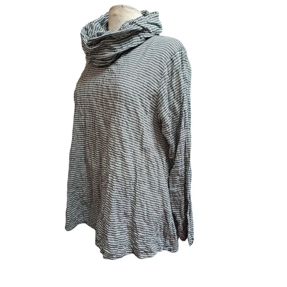 CUT LOOSE Stonewall Top Women Size M Check Crinkle Tencel Cowl Neck Pullover - Picture 7 of 7